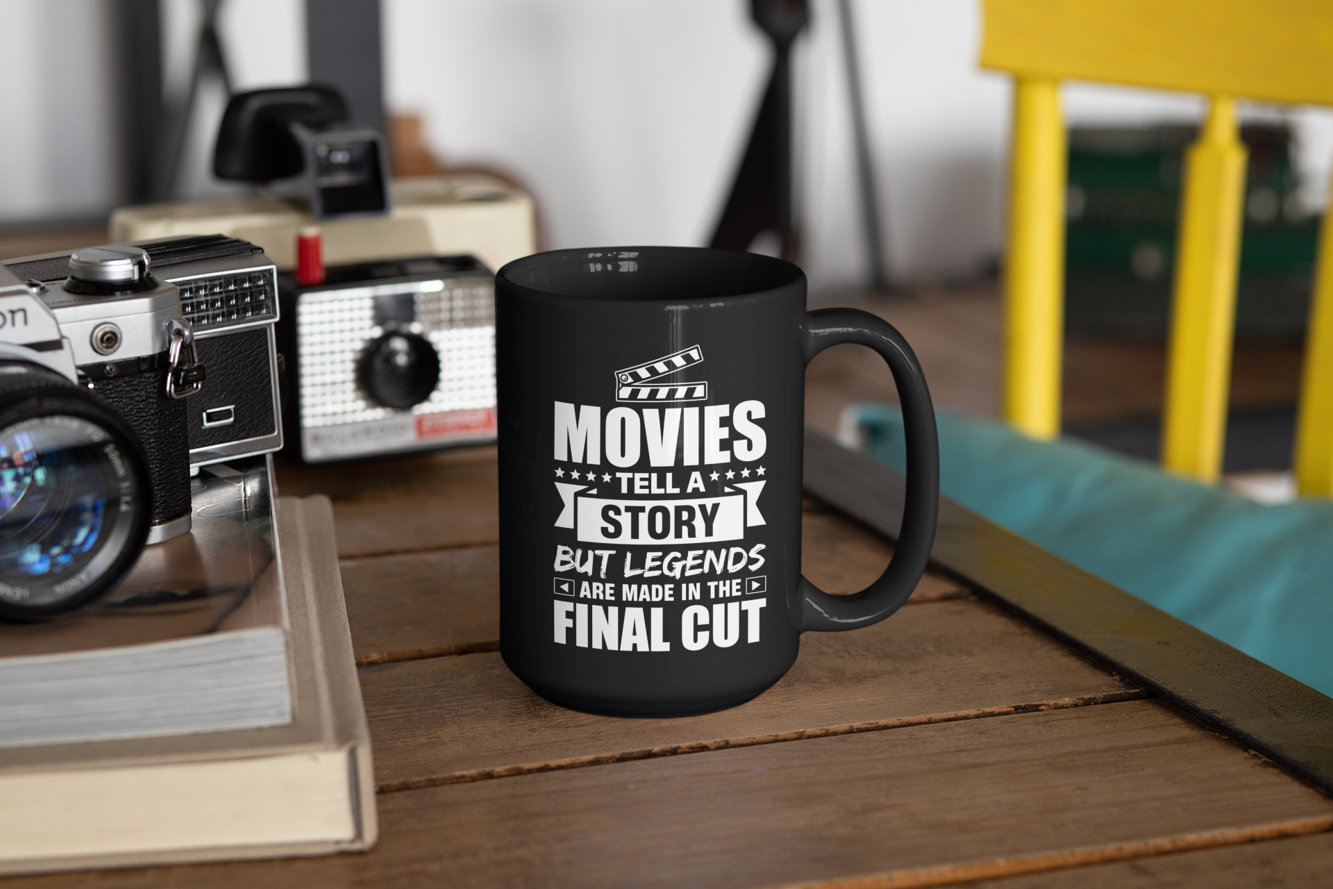 Movies Tell a Story But Legends are Made in the Final Cut Black Mug, 15oz