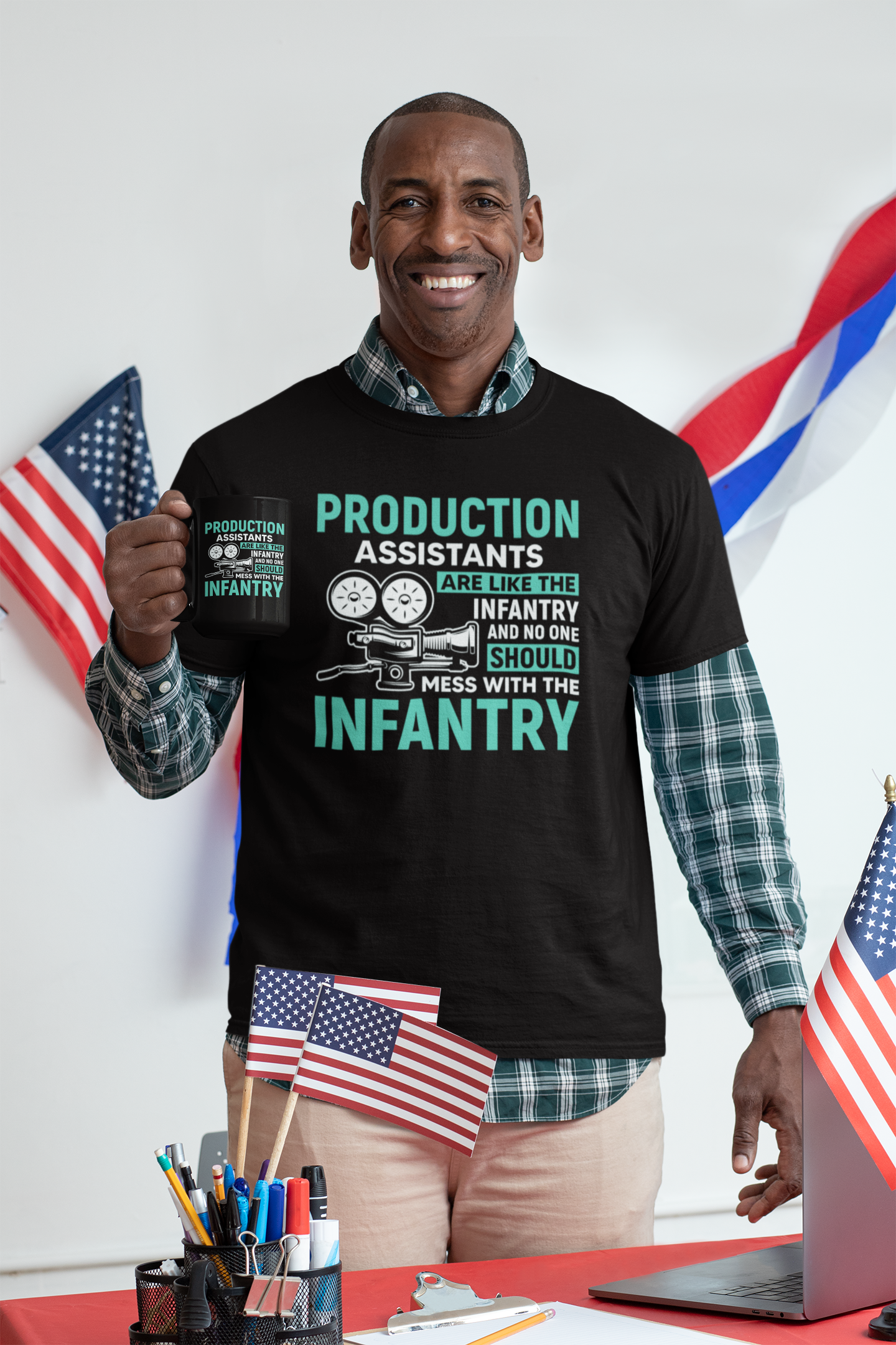 Production Assistants Are Like the Infantry Black Mug, 15oz