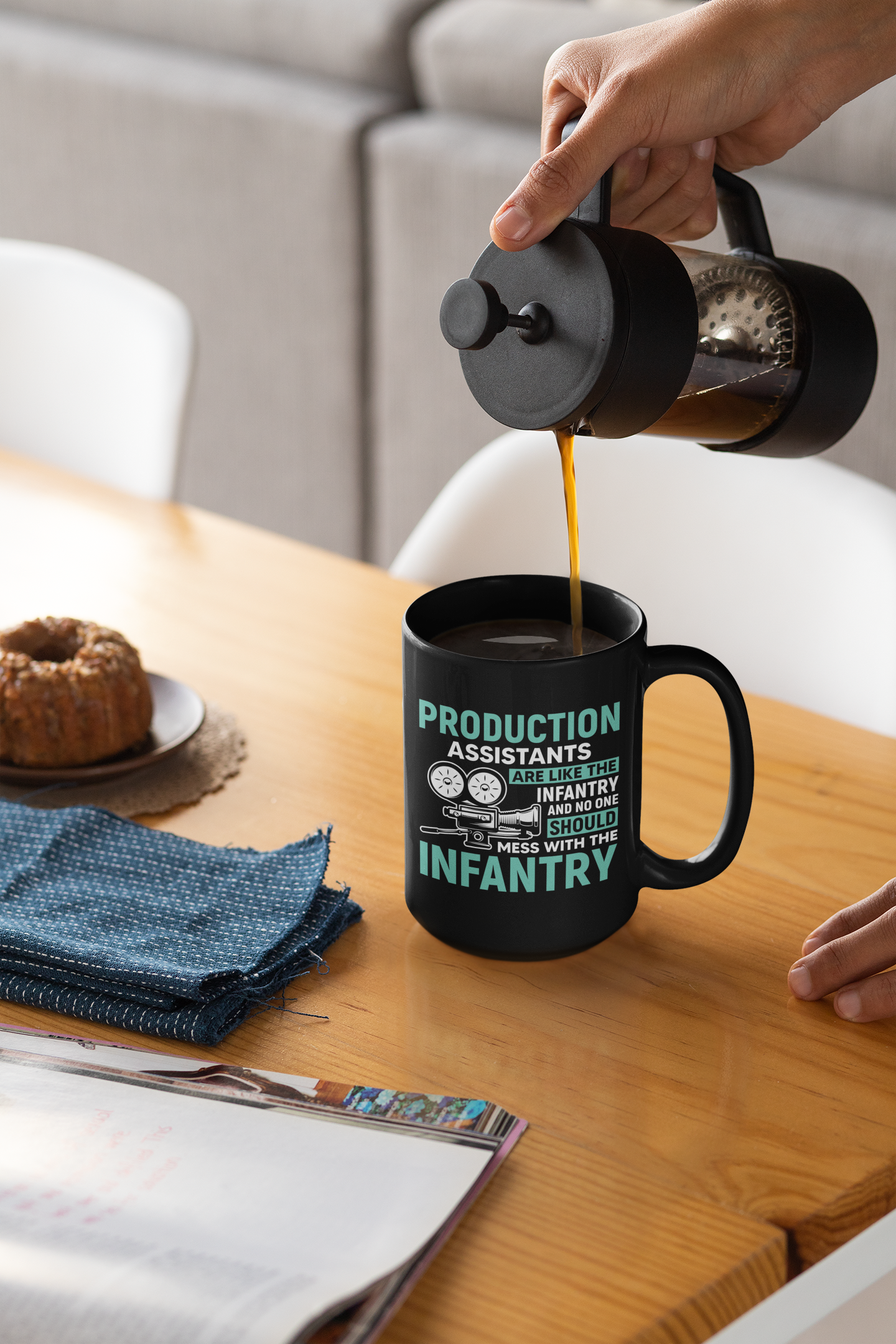 Production Assistants Are Like the Infantry Black Mug, 15oz