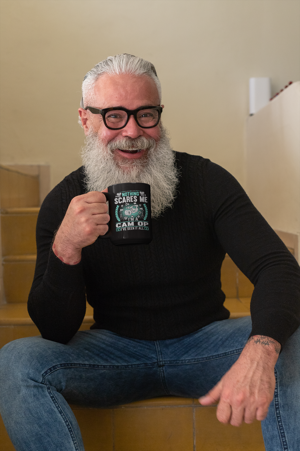 Nothing Scares Me I'm a Cam Op I've Seen it All Black Mug, 15oz