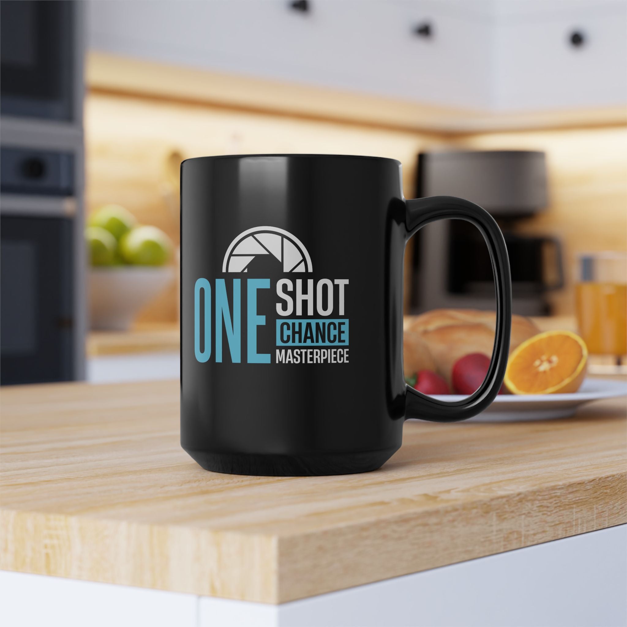 One Shot One Chance One Masterpiece Black Mug, 15oz