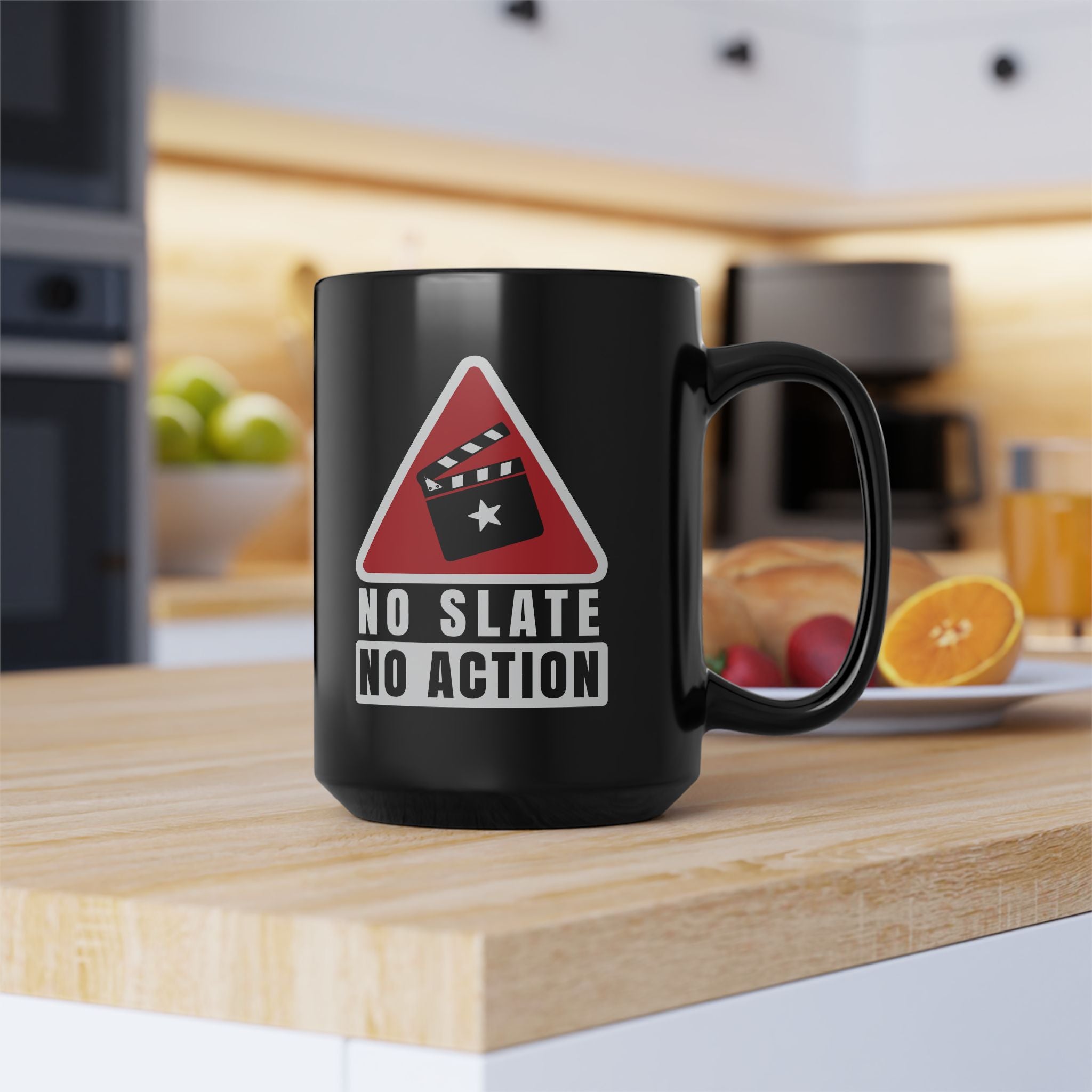 No Slate No Action Black Mug, 15oz